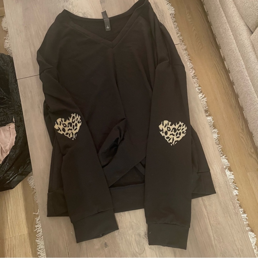 Black vneck sweater w cheater elbows
